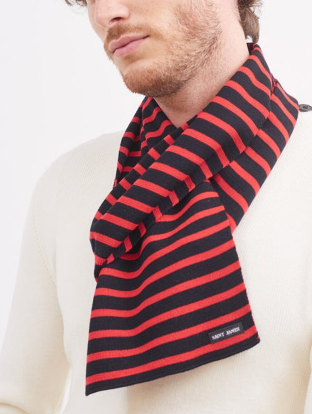 Saint James Duguay Striped Wool Blend Scarf Red & Black